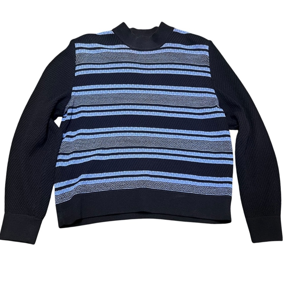 ST JOHN COLLECTION Sweater Blue Striped Shoulder Zip Pullover Women's Size M.